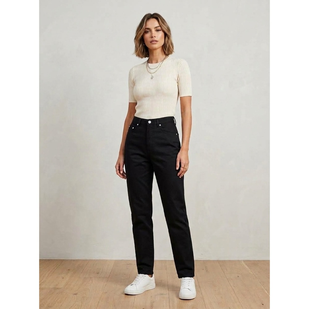 Lauren Ralph Lauren Jeans Pants Women Black Straight Leg High Rise Cotton 10 NWT